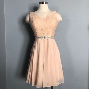 Star Box Beige Dress with Crystal Belt Detail